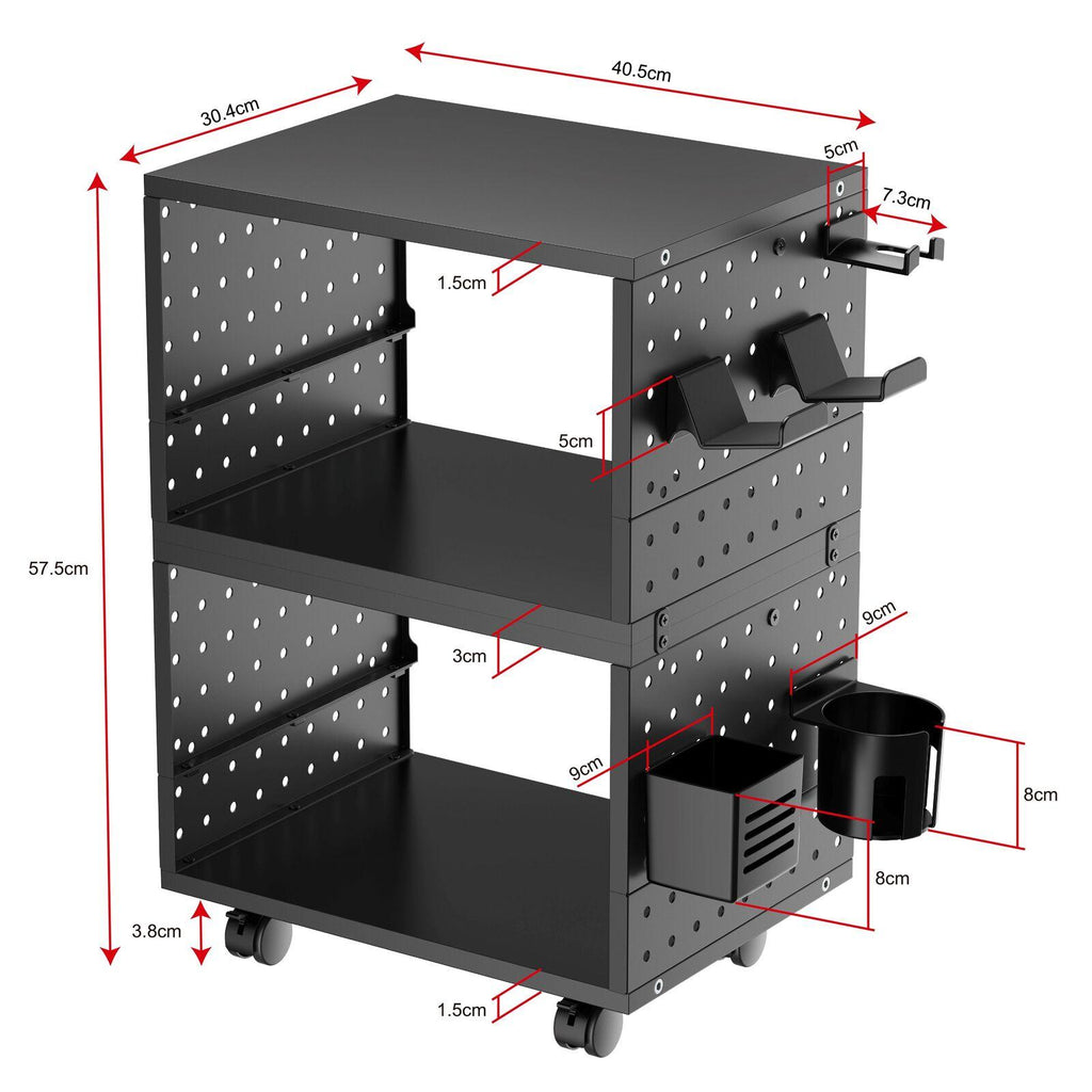 Gorilla Office - Storage Trolley With Pegboards & Accessories (Black )