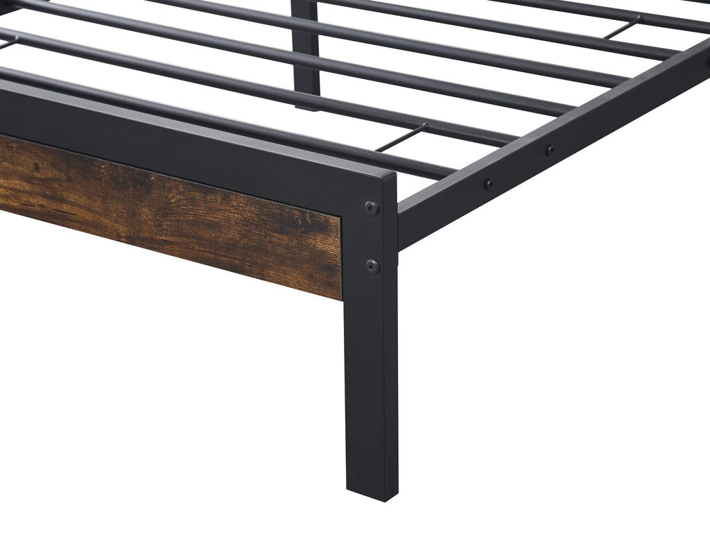 Fraser Country Single Metal Bed Frame with Wooden Rustic Brown Headboard & Footboard - Black