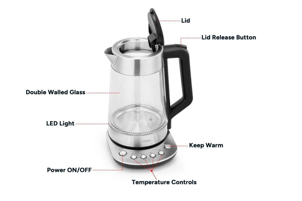 Kogan 1.7L Double Wall Glass Kettle with Digital Base