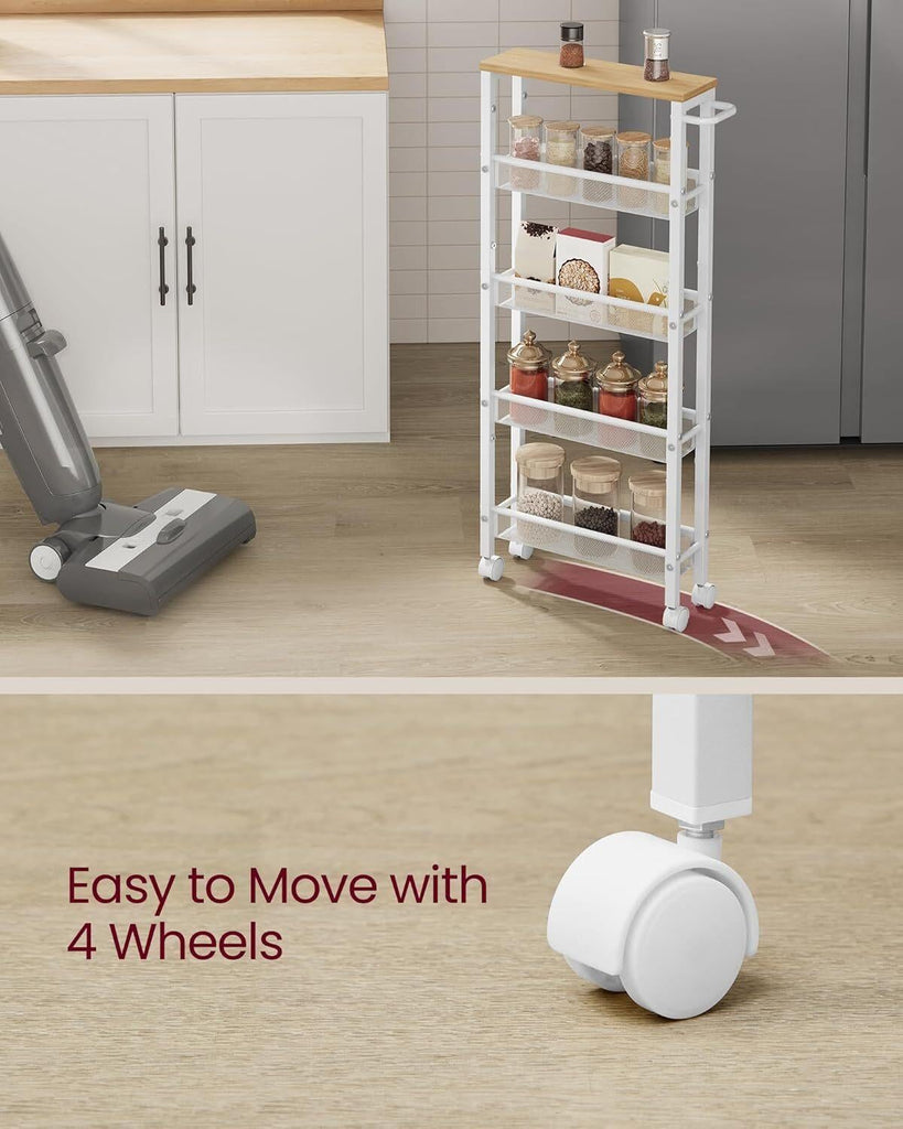 VASAGLE 5-Tier Slim Storage Rolling Cart - White