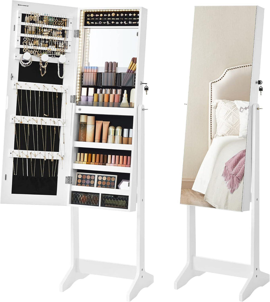 SONGMICS Standing Mirror Jewellery Cabinet - White