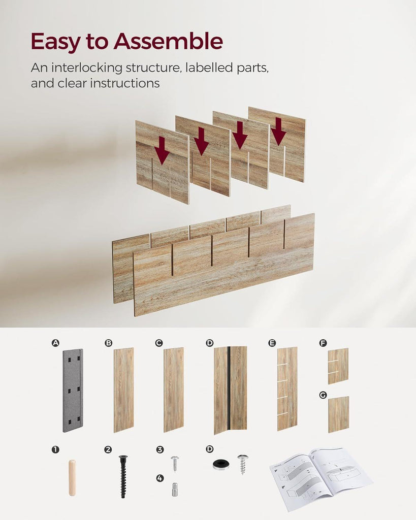VASAGLE Shoe Storage Bench with 15 Compartments - Oak/Grey