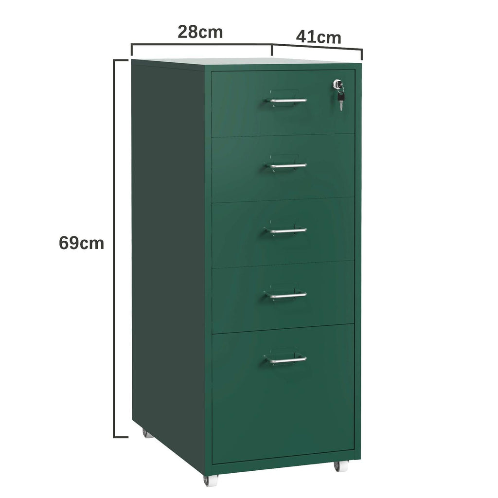Gorilla Office - Mobile Metal 5 Drawer Cabinet - Pine Green