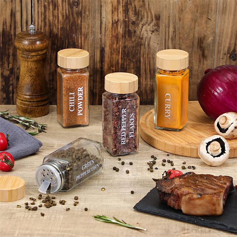 Glass & Bamboo Spice Jars 120ml - 24 Piece Set