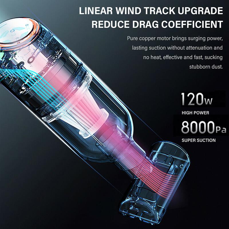 Wireless Handheld Car Vacuum Cleaner with 8000Pa Suction - Black