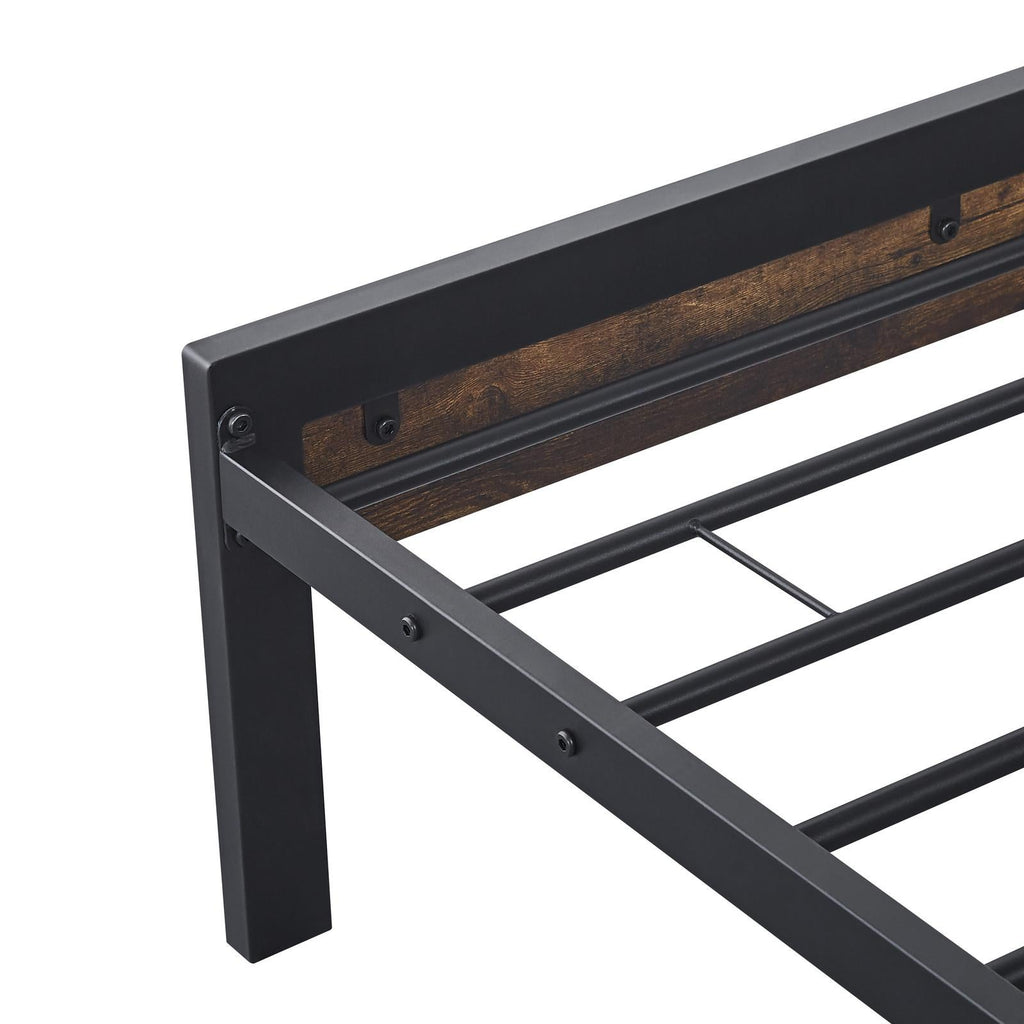 Fraser Country Single Metal Bed Frame with Wooden Rustic Brown Headboard & Footboard - Black