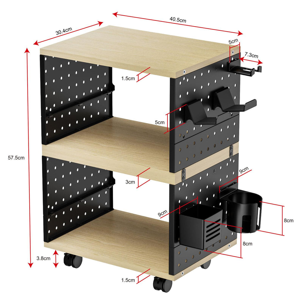 Gorilla Office - Storage Trolley With Pegboards & Accessories (Black - Wood)