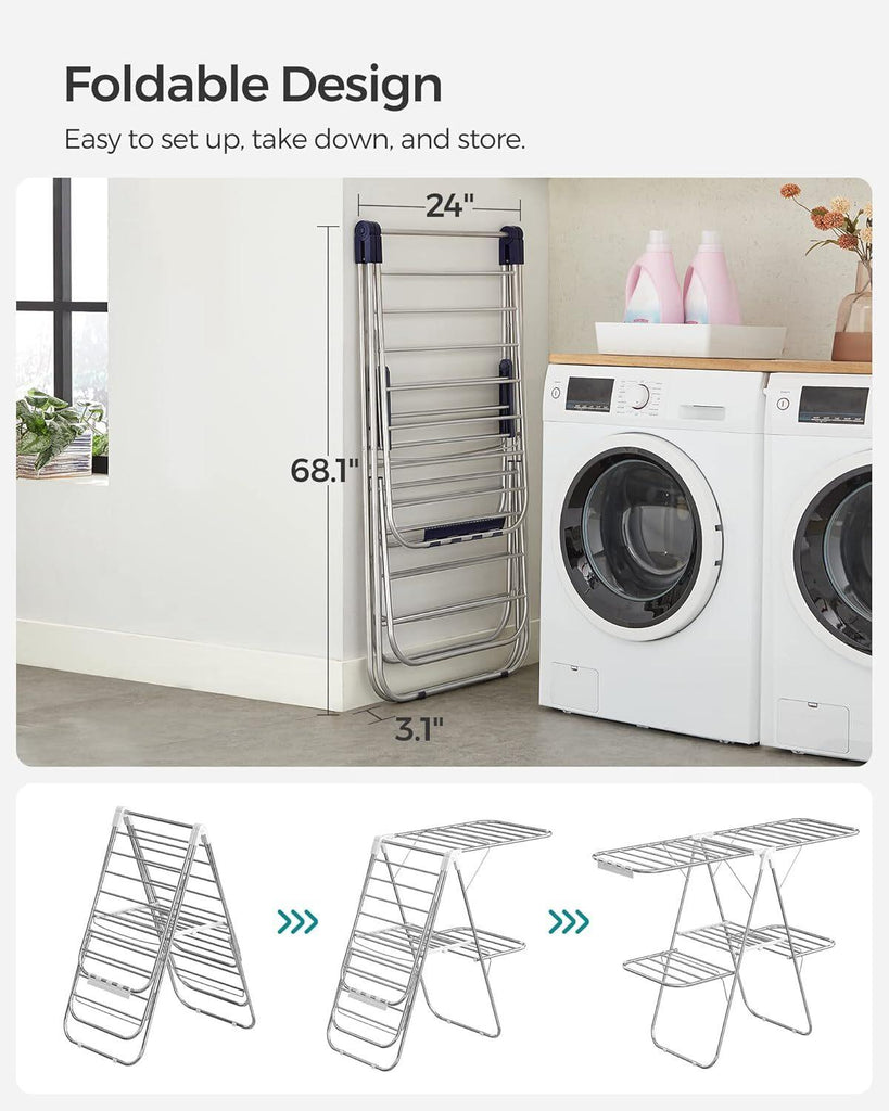 SONGMICS Free-Standing Foldable 2-Level Laundry Drying Rack