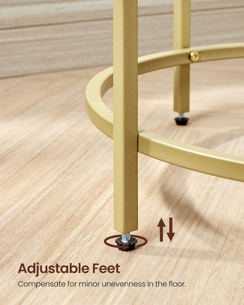 VASAGLE Set of 2 Round Metal Side Tables with Tempered Glass - Gold