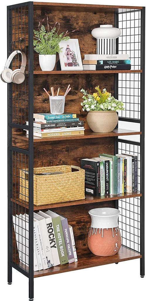 Vasagle : 4 Tiers Metal Frame Bookcase - Rustic Brown