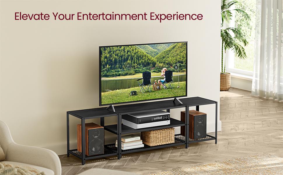 Vasagle 1.8M Large Television Stand With Shelves - Black with Wood Grain