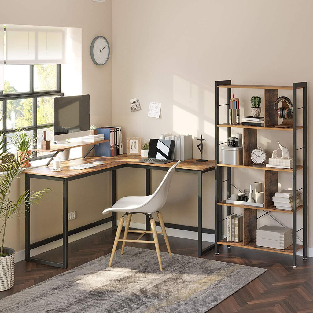 Vasagle L-Shaped Computer Desk with Monitor Stand- Rustic Brown