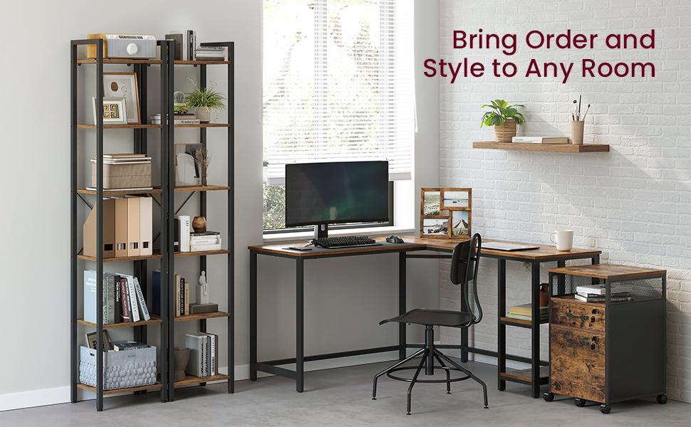 VASAGLE 6-Tier Bookshelf - Rustic Brown & Black