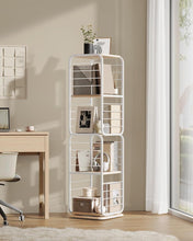Load image into Gallery viewer, VASAGLE 4-Tier Rotating Bookshelf with Bookends - Natural Beige &amp; Cloud White