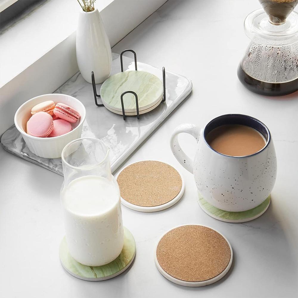 COOKOZZY Absorbent Drink Coasters with Holder - Set of 6