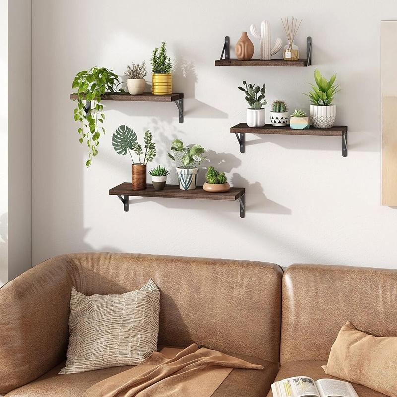 STORFEX Wooden Wall Mounted Floating Shelves - 4 Pack - Brown