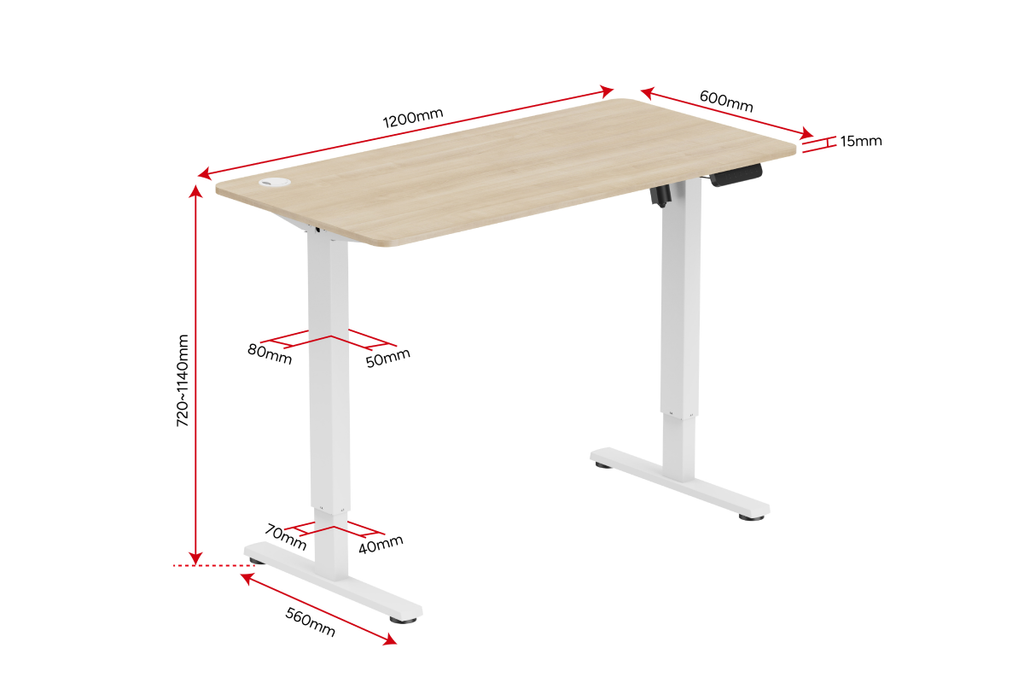 Ergolux Electric Standing Desk 120 x 60cm (Oak/White)