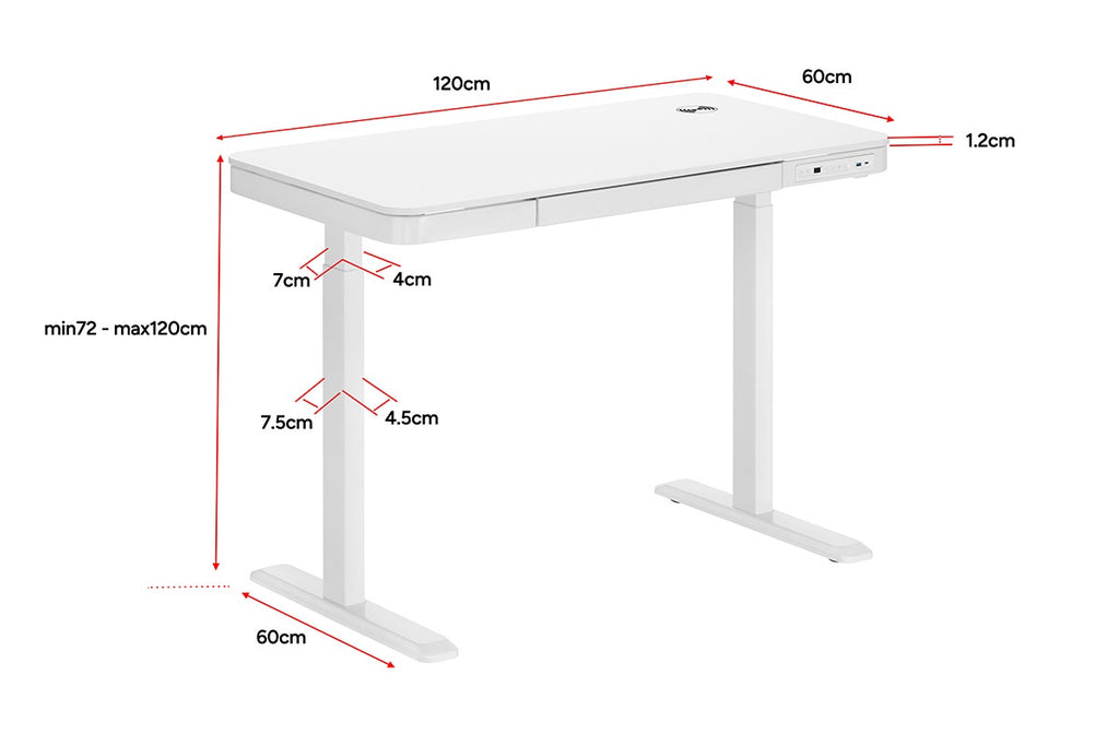 Ergolux Sorrento Electric Standing Desk with Wireless Charging 120 x 60cm (White/White)