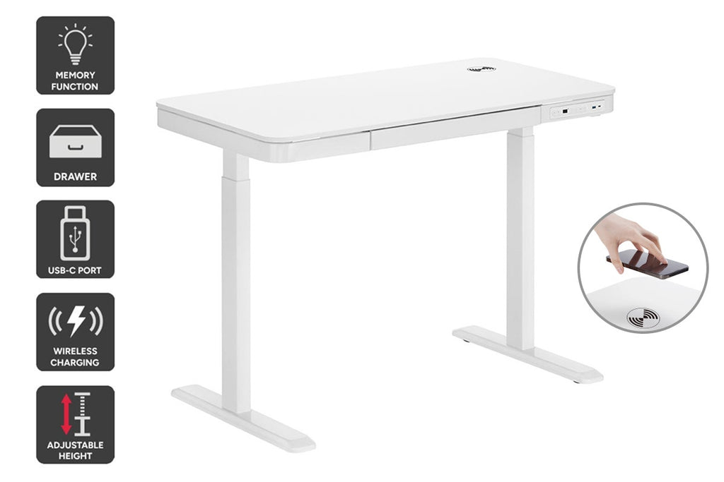 Ergolux Sorrento Electric Standing Desk with Wireless Charging 120 x 60cm (White/White)