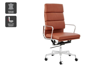 Matt Blatt Eames Replica High Back Soft Pad Leather Office Chair (Tan/Chrome)
