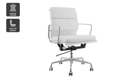 Matt Blatt Eames Replica Low Back Soft Pad Leather Office Chair (White/Chrome)