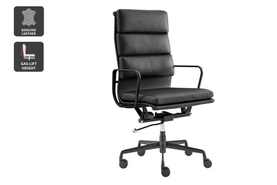 Matt Blatt Eames Replica High Back Soft Pad Leather Office Chair (Black/Black)