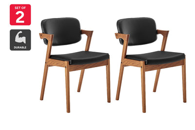 Set of 2 Matt Blatt Kai Replica Danish Dining Chairs (Black PU/Walnut)