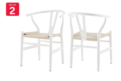 Set of 2 Matt Blatt Hans Wegner Wishbone Dining Chairs Replica (Beech Wood/White Natural)