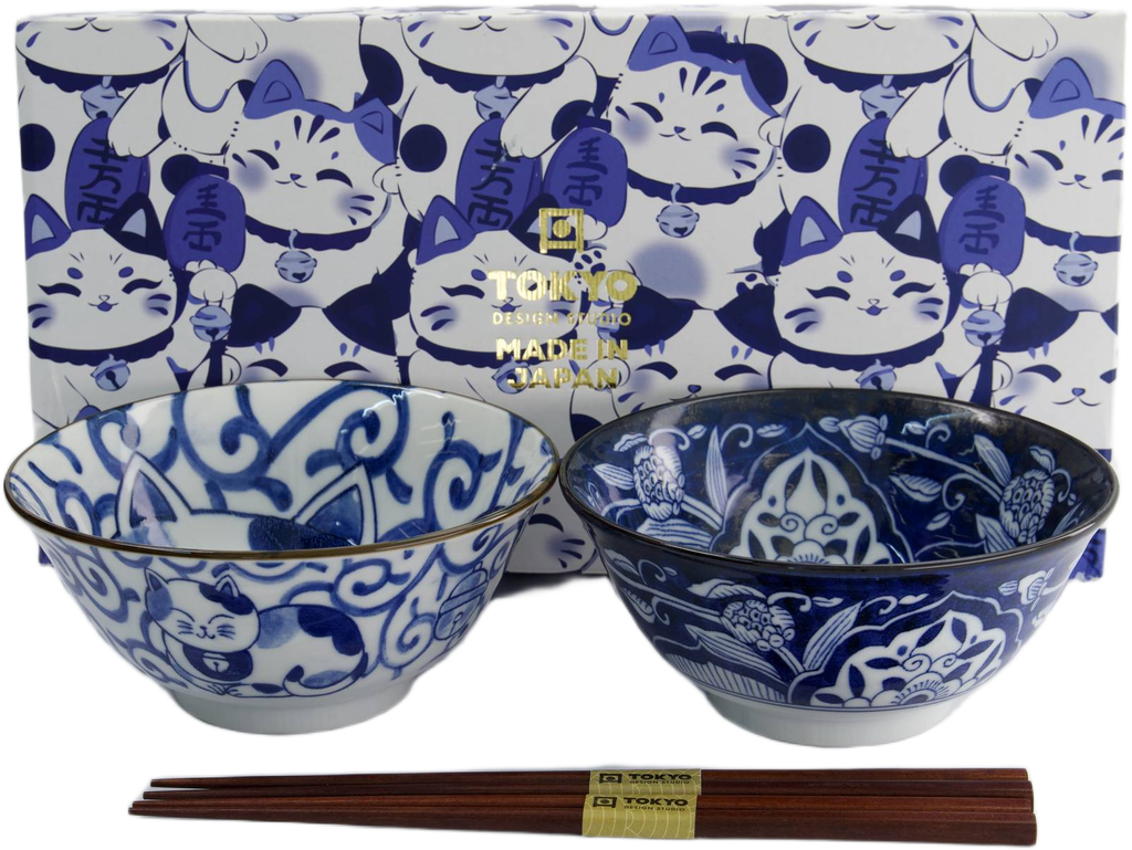 Tokyo Design Studio: Kawaii Cat Neko Bowl with Chopsticks - Swirl Cat (2 Piece Set)