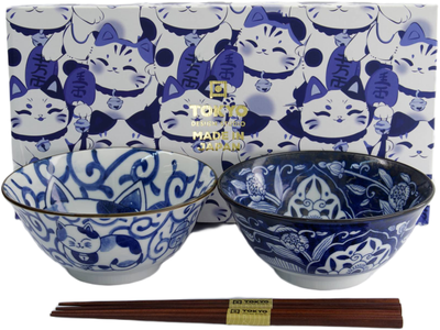 Tokyo Design Studio: Kawaii Cat Neko Bowl with Chopsticks - Swirl Cat (2 Piece Set)