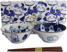 Load image into Gallery viewer, Tokyo Design Studio: Kawaii Cat Neko Bowl with Chopsticks - Twin Cat (2 Piece Set)