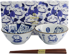 Load image into Gallery viewer, Tokyo Design Studio: Kawaii Cat Neko Bowl with Chopsticks - White Cat (2 Piece Set)