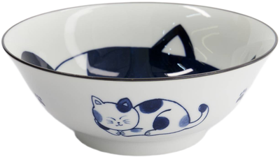 Tokyo Design Studio: Kawaii Cat Neko Ramen Bowl - Blue Cat (20x7.5cm)