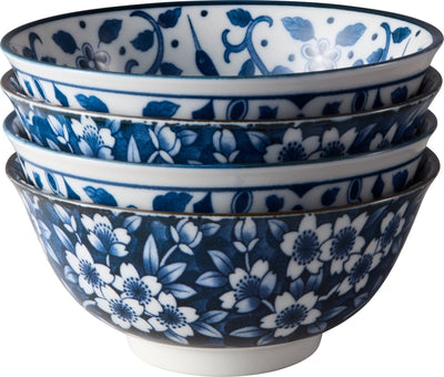 Tokyo Design Studio: Tokyo Blue Sakura Maizuru Bowl Gift Set - Blue (4 Piece Set - 15cm)